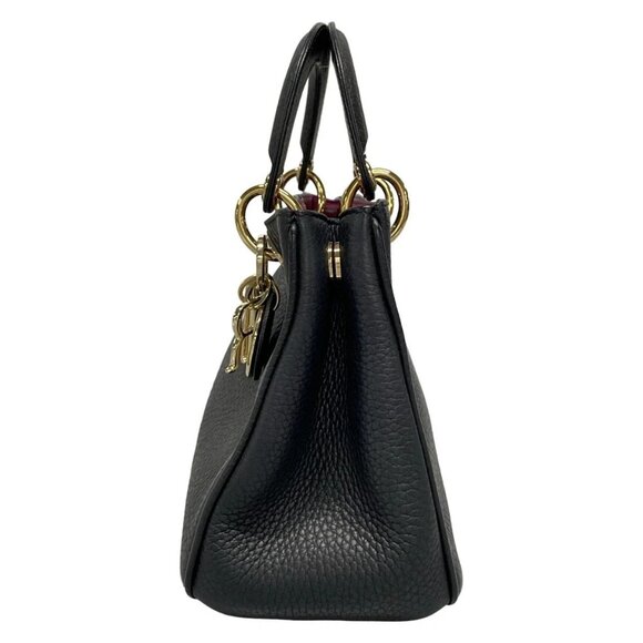 Auth DIOR/ChristianDior Diorissimo Black Pink Leather Tote Bag - Picture 4 of 16
